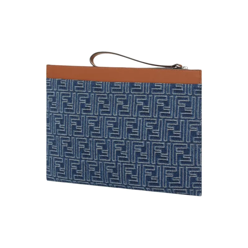 FENDI Cotton Clutch Medium Size Men's Blue-1