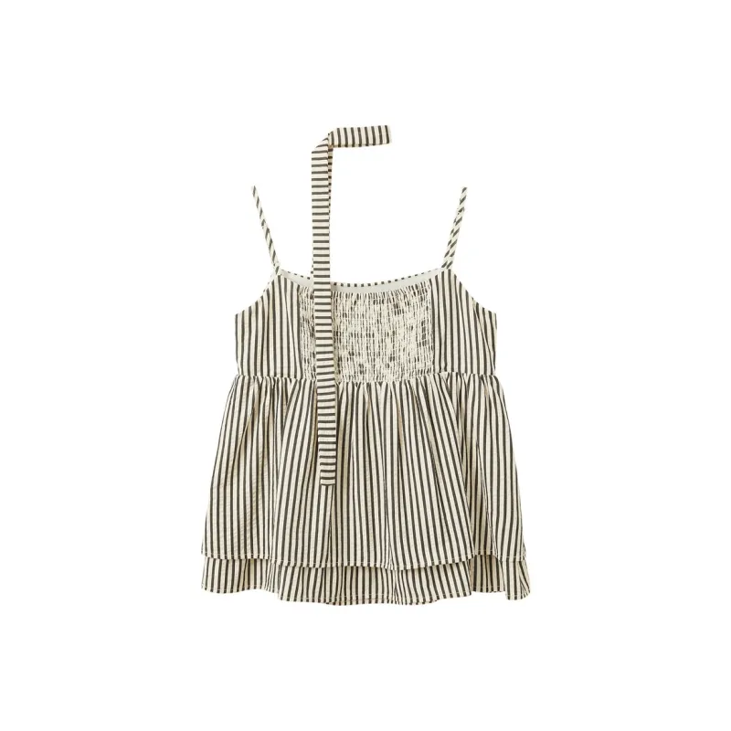3COLOUR Chiffon Shirt Women's Black White Stripes-0