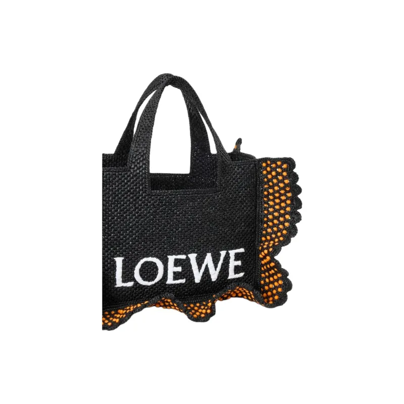 LOEWE Font Tote Raffia Tote Bag, Shopping Bag, Handbag Trumpets Women's Black-6