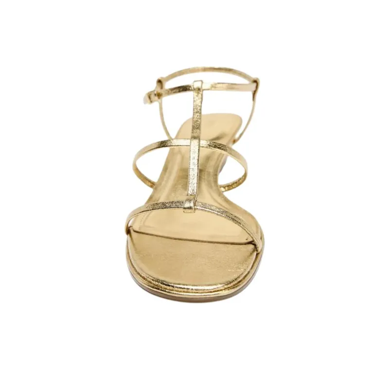 ZARA One Strap Sandals 4cm Women's Gold-3