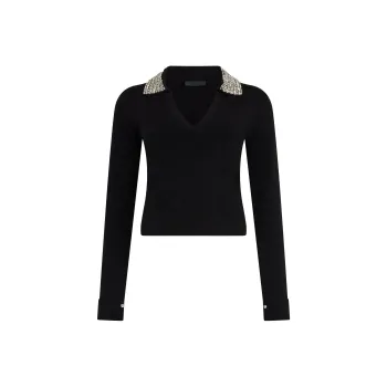 LIU·JO Rhinestone collar Polo Sweater