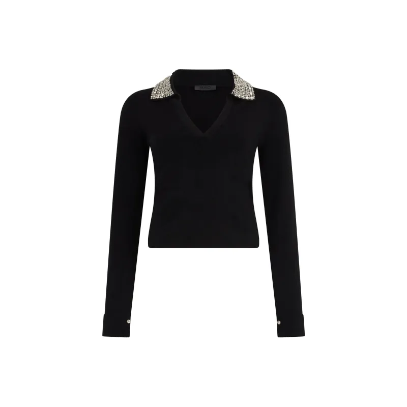 LIU·JO Rhinestone collar Polo Sweater-0