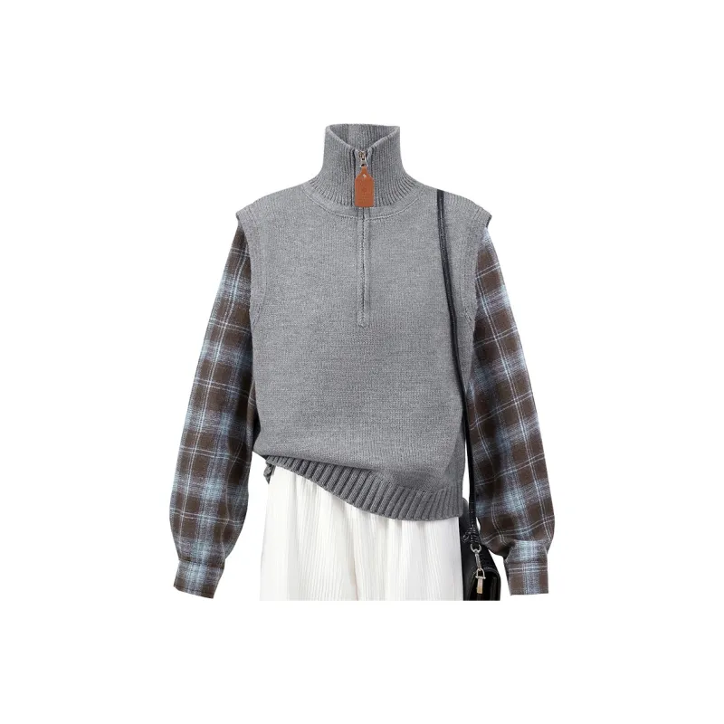 TOUCH Knitwear Women's Gray & Blue Coffee Plaid-0