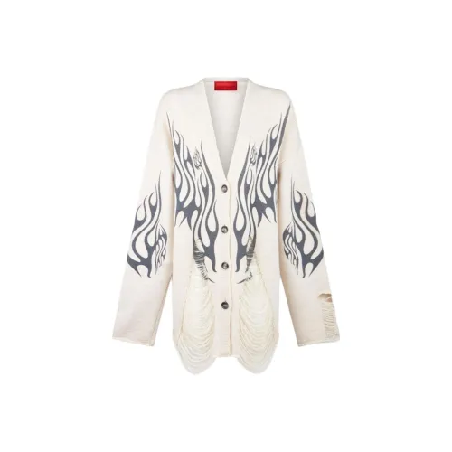 Vision Of Super White Cardigan With Black Tribal Flames Knitwear Women's White