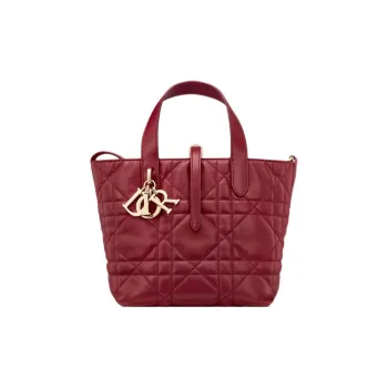 DIOR Toujours Calfskin Tote Bag, Shopping Bag, Shoulder Bag, Handbag Small Size Women's Cherry Red
