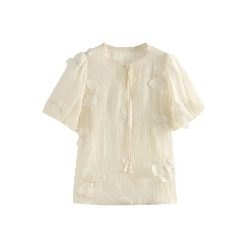 She Enjoys Chiffon Shirt Women's Milk White-0