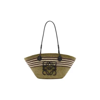 LOEWE Anagram Basket Palm Leaf Shoulder Bag Trumpets Women's Dark Khaki