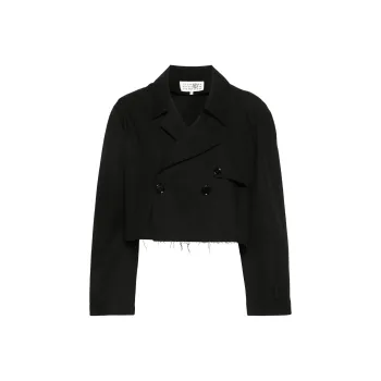 MM6 Maison Margiela Double-Breasted Raw-Cut Cropped Jacket