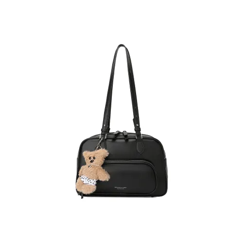 MEXICAN Polyurethane Boston Bag Portable Underarm Shoulder Bag, Crossbody Bag Medium Size Women's Black/Dark Brown