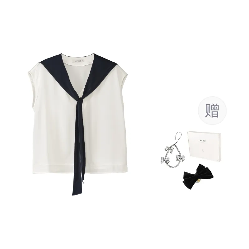Fstudio Summer V Neck Color Block Versatile Shawl Short Sleeved Shirt Women's-3