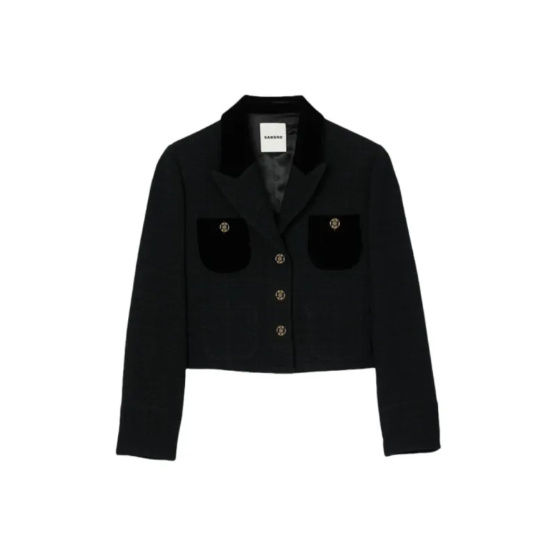Sandro Velvet Tweed Cropped Jacket-0