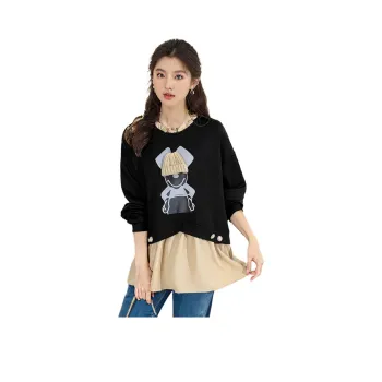 Wbwq Sweatshirt Women's Black Contrast Khaki