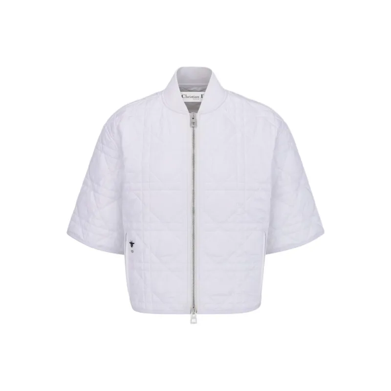 DIOR Large Cannage Pattern Short Sleeved Navy Coat Jackets Coats Women's White-0