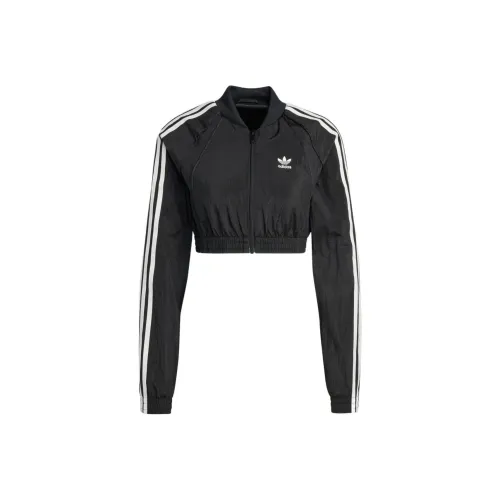 Adidas Originals Slim Fit Cropped Sports Top Jackets Coats Women's Black