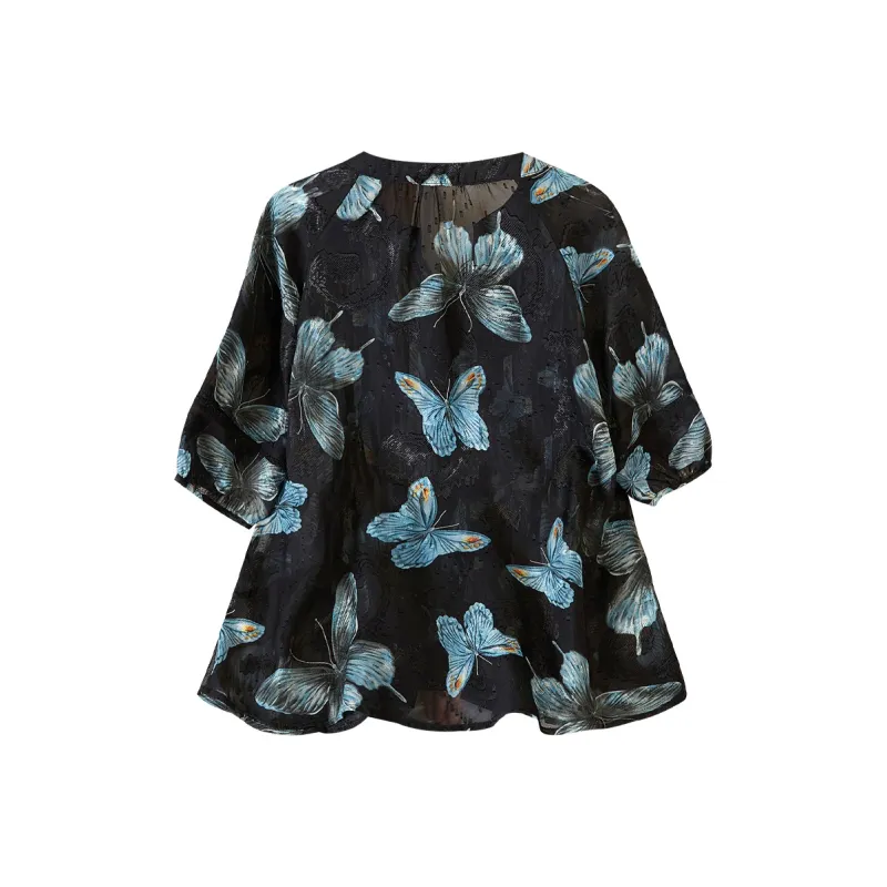 TOUCH Shirt Women's Black Blue Butterfly-1