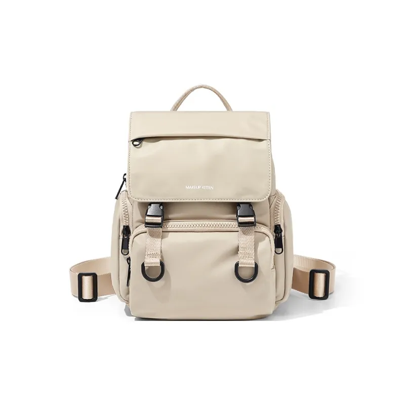 MAKEUP KITTEN Nylon Fabric With Synthetic Leather Backpack Unisex Khaki-0