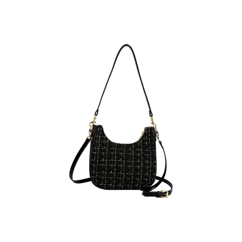 NOMK PU Crescent Bag, Small Square Bag, Shoulder Bag, Saddle Bag, Shoulder Bag Regular Women's Black/Brown-9