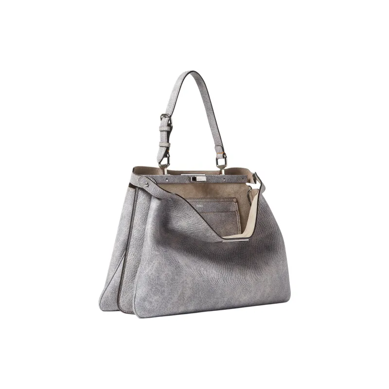 FENDI Peekaboo Leather One Shoulder Handbag Tubas Women's Gray-3