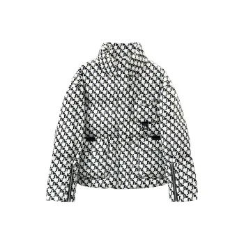 TOUCH Down Jacket Women's Beige Base With Heart Black Plaid