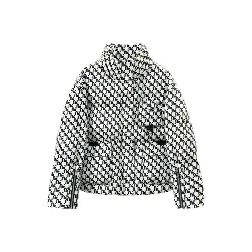 TOUCH Down Jacket Women's Beige Base With Heart Black Plaid