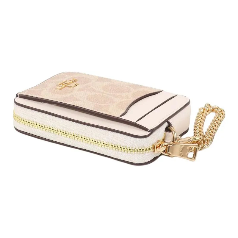 COACH Zip Top Card Case Artificial Leather With Recycled Leather Card Holder Women's Sand Yellow & Chalk White-5
