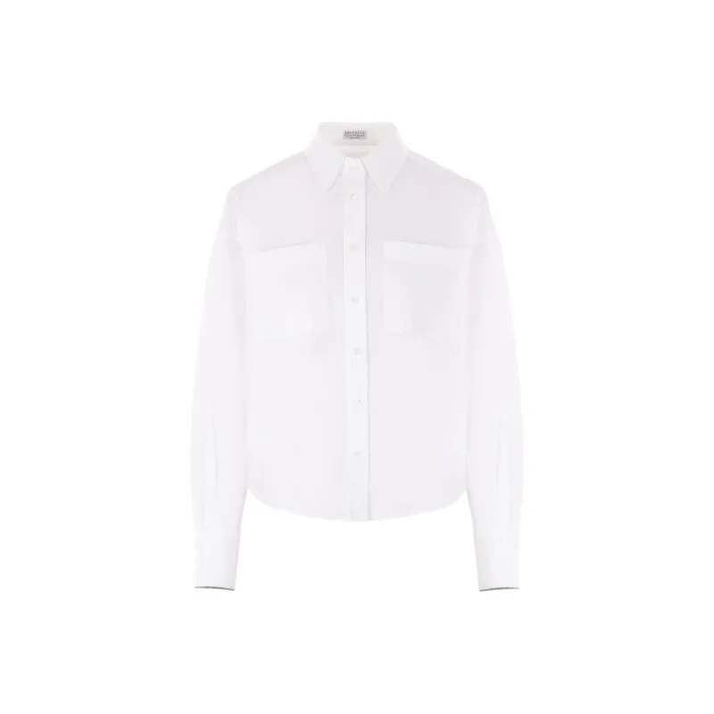 Brunello Cucinelli Shiny Cuff Stretched Poplin Shirt-0