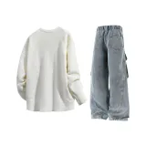 Ecru Knitwear+Blue Pants