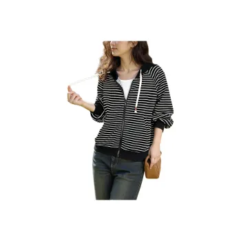 Wbwq Sweatshirt Women's Black Background With Apricot Stripes