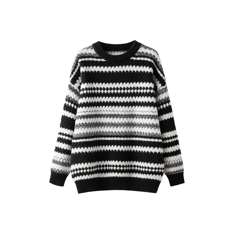 Cypress House Knitwear Women's Black White Stripes-0