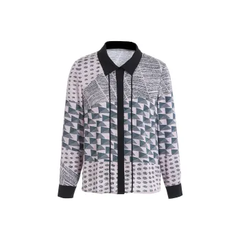 QIAOWANNI Shirt Women's Geometric Illusion Pattern