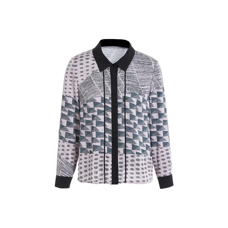 QIAOWANNI Shirt Women's Geometric Illusion Pattern-0