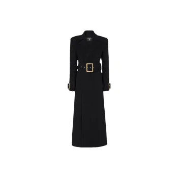 BALMAIN Belted Long Wool-blend Coat