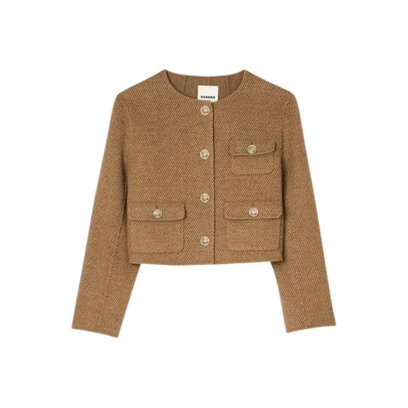 Sandro Collarless Felted Cropped Jacket-0