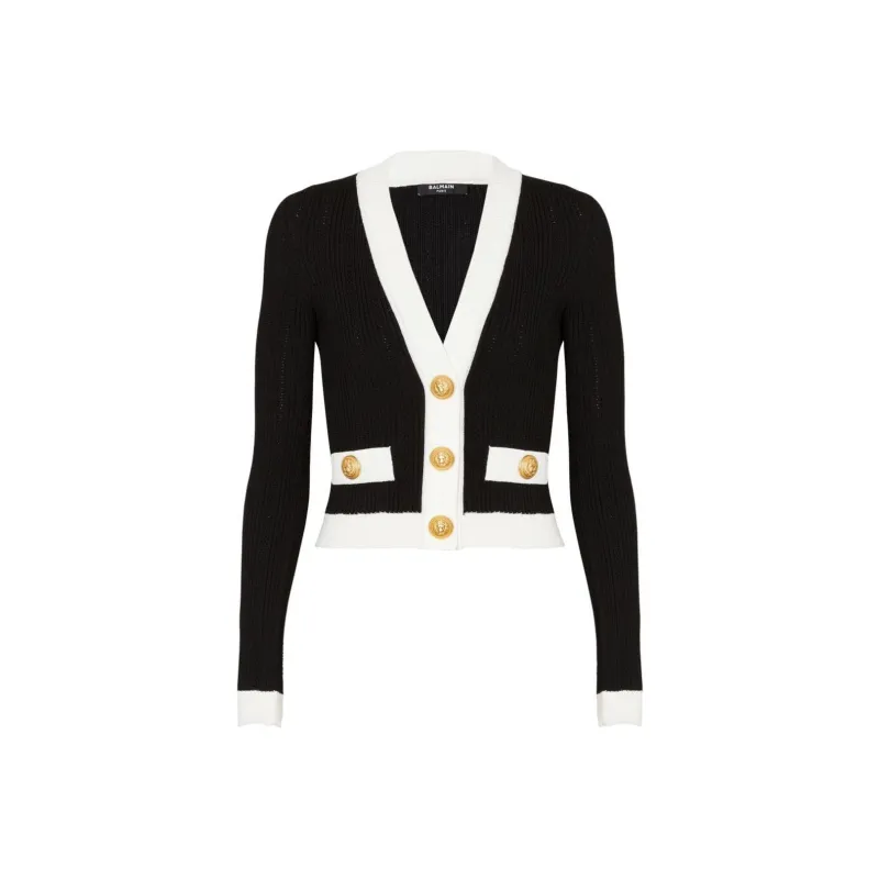 BALMAIN Contrast border Ribbed Knit Cardigan-0