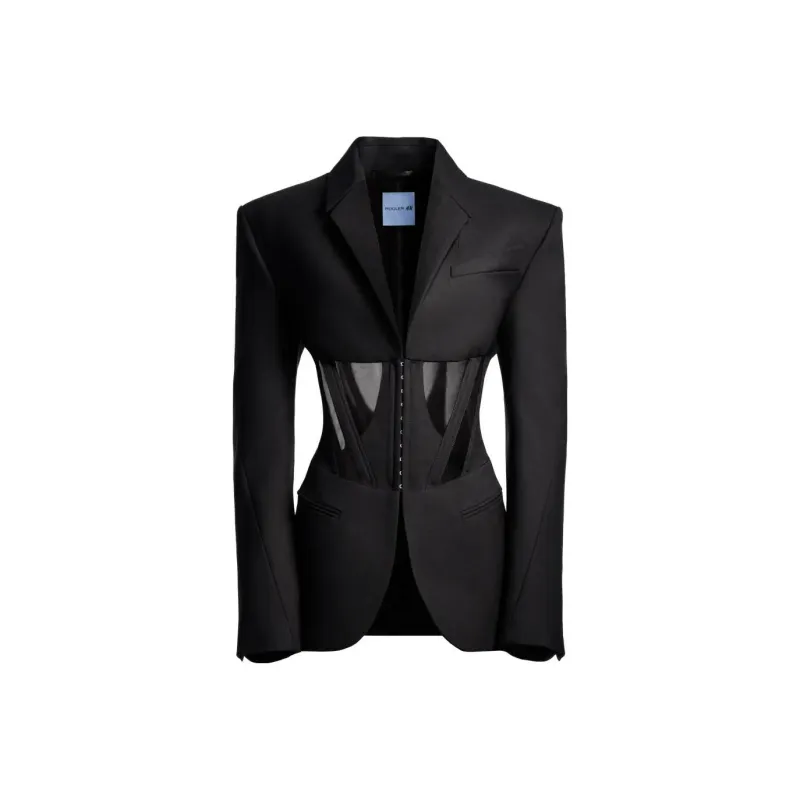 Mugler H&M Corset Style Wool Jacket Black-0