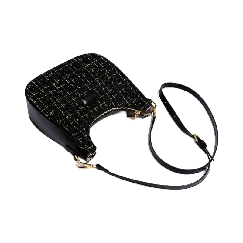 NOMK PU Crescent Bag, Small Square Bag, Shoulder Bag, Saddle Bag, Shoulder Bag Regular Women's Black/Brown-12