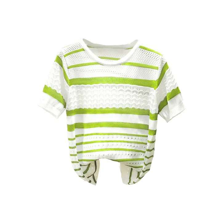 Cypress House Knitwear Women's White Base Navy Blue Stripes-4