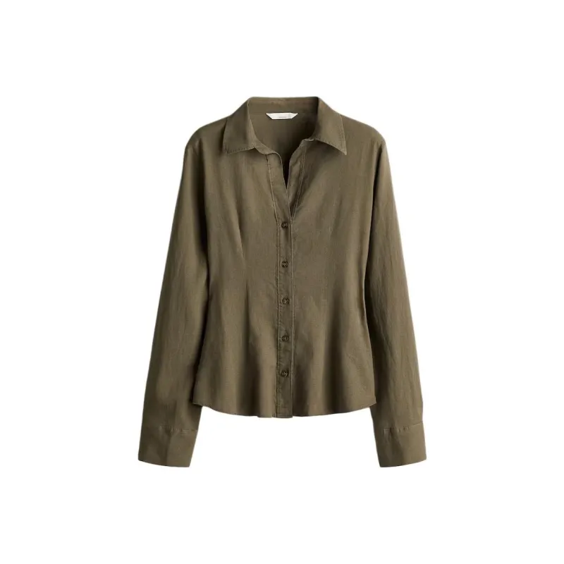H&M Shirt Women's Dark Khaki Green-0