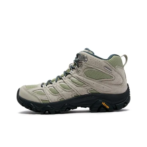 MERRELL MOAB 3 Slip Resistant, Abrasion Resistant, Waterproof Mid Top Hiking Shoes Men's Light Gray Green