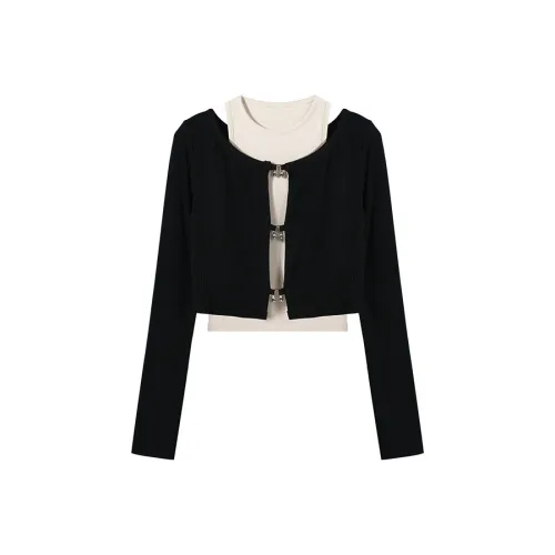PAIN OR PLEASURE Spring And Fall Season Knitwear Women's Black White