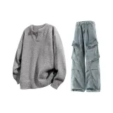Gray Knitwear+Blue Pants