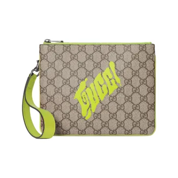 GUCCI Coated Fabric Clutch Small Size Women's Beige & Emerald Green