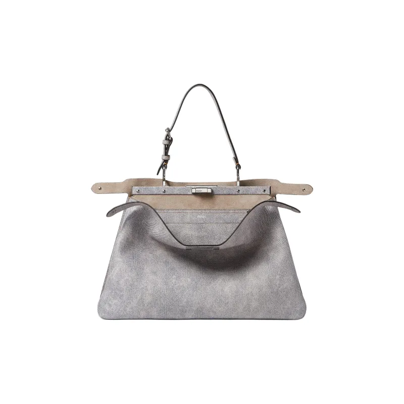 FENDI Peekaboo Leather One Shoulder Handbag Tubas Women's Gray-2