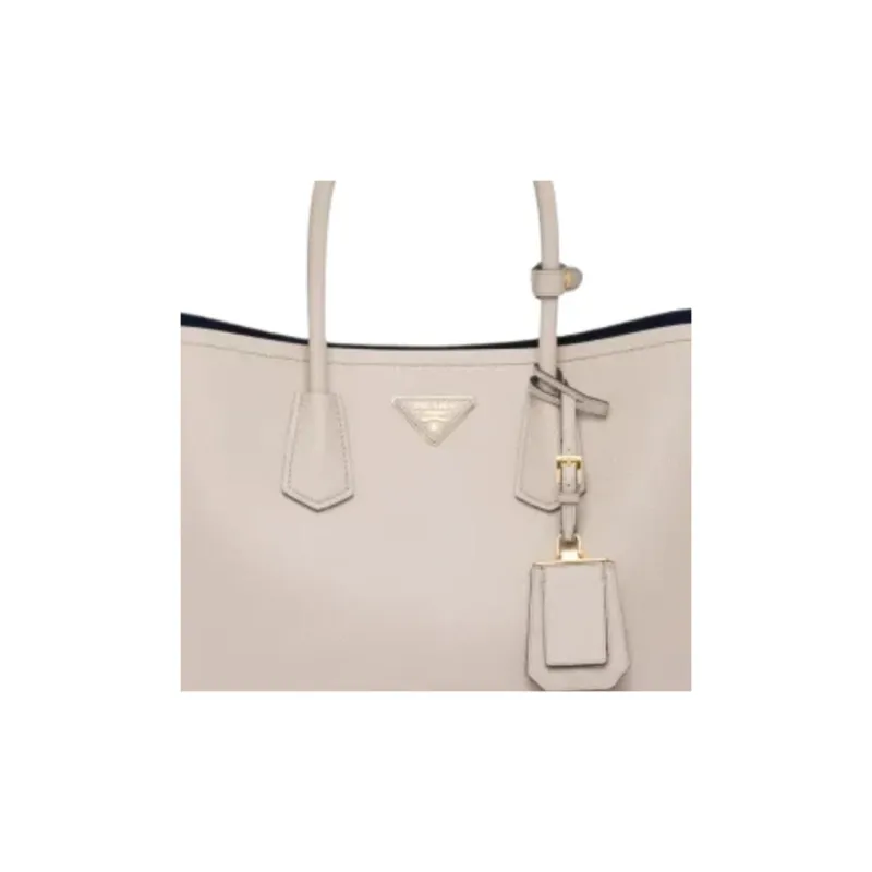 PRADA Double Leather One Shoulder Handbag Large Size Women's Light Sand-1