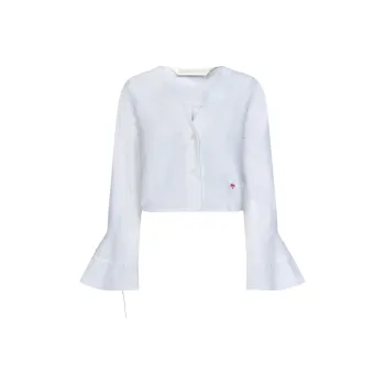 PALM ANGELS Flute Sleeves Cropped Cotton Shirt White
