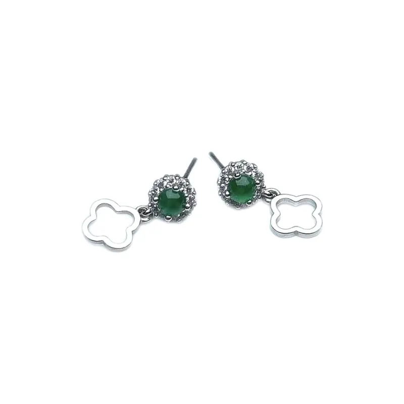 PUPAN Ice Glutinous Jadeite Stud Earrings Women's-0
