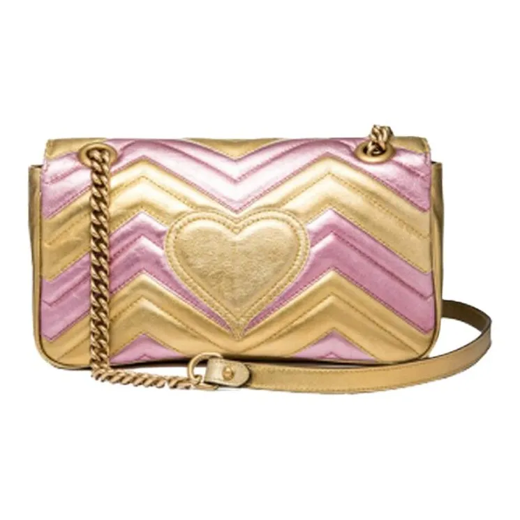 GUCCI Leather Shoulder Bag Women's Gold & Pink-3