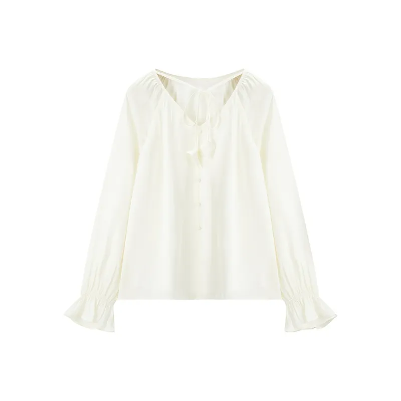 LEDIN Chiffon Shirt Women's Cream Beige-0