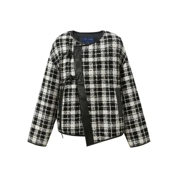 3COLOUR Down Jacket Women's Black White Plaid