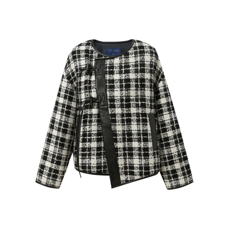 3COLOUR Down Jacket Women's Black White Plaid-0